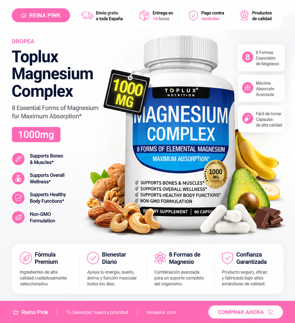 Toplux Magnesium Complex 8 Essential Magnesium Supplement 1000mg